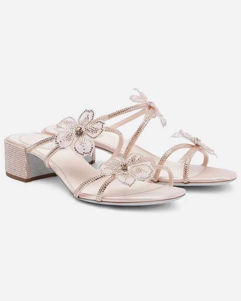 René Caovilla Sandalen 40 aus Satin mit Kristallen Beige