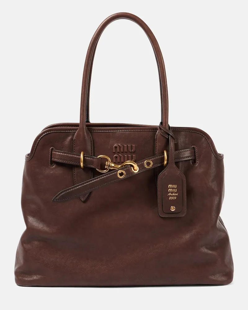 Miu Miu Schultertasche Adventure Large aus Leder Braun