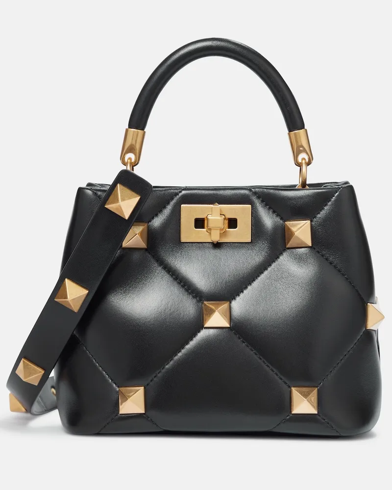 Valentino Garavani Tote Roman Stud Small aus Leder Schwarz