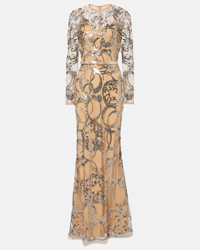 Elie Saab Robe aus Tüll mit Pailletten Silber