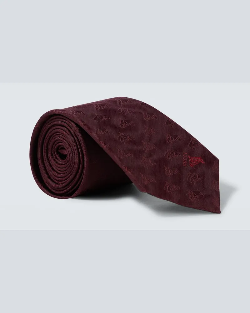 Gucci Bestickte Krawatte aus Seiden-Jacquard Burgund