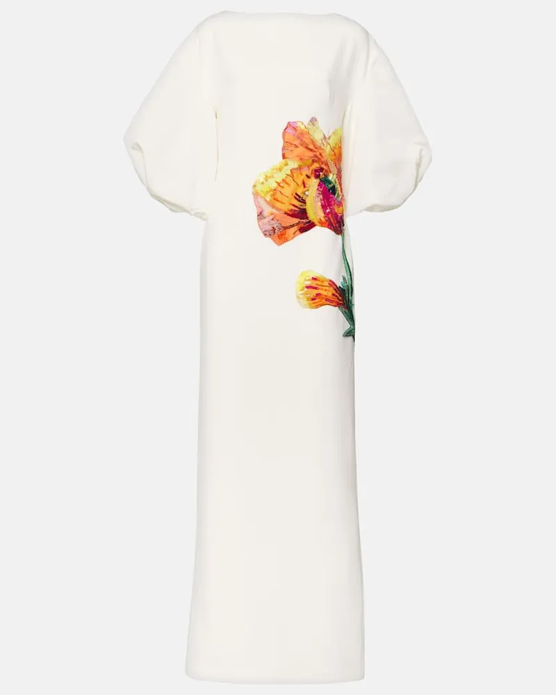 Safiyaa Verzierte Robe Amira aus Crêpe Weiß