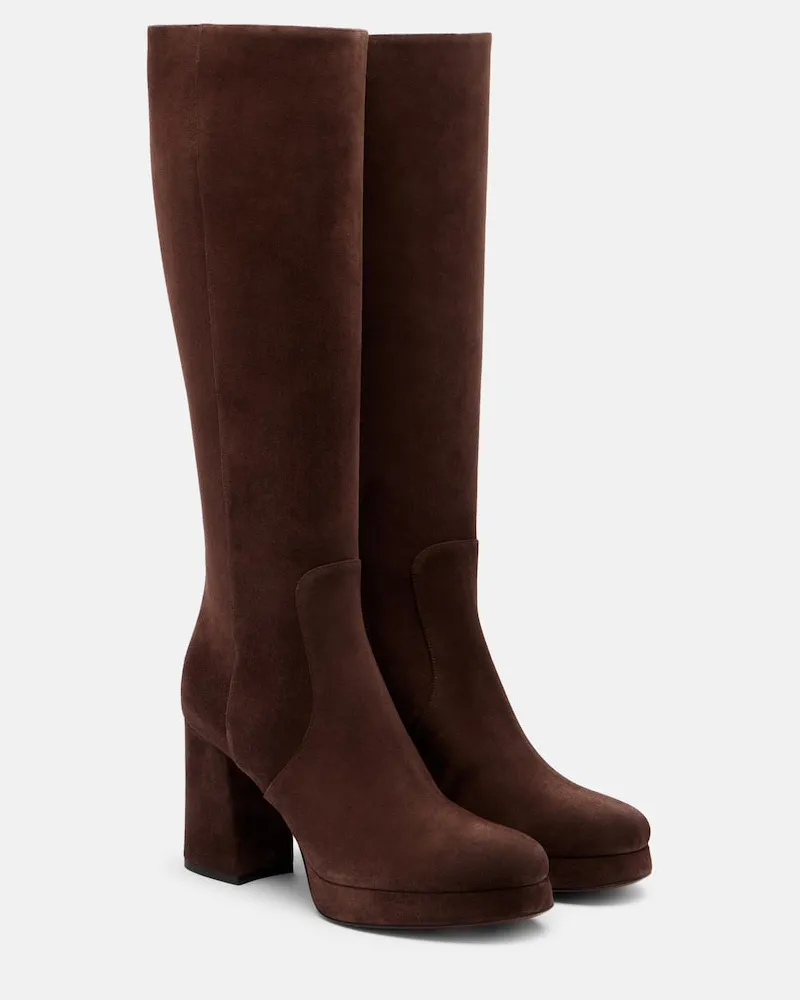 Valentino Garavani Plateaustiefel Fawcette 80 aus Veloursleder Braun