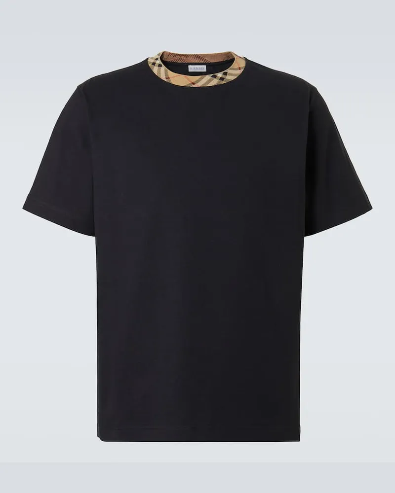 Burberry T-Shirt Burberry Check aus Baumwoll-Jersey Schwarz