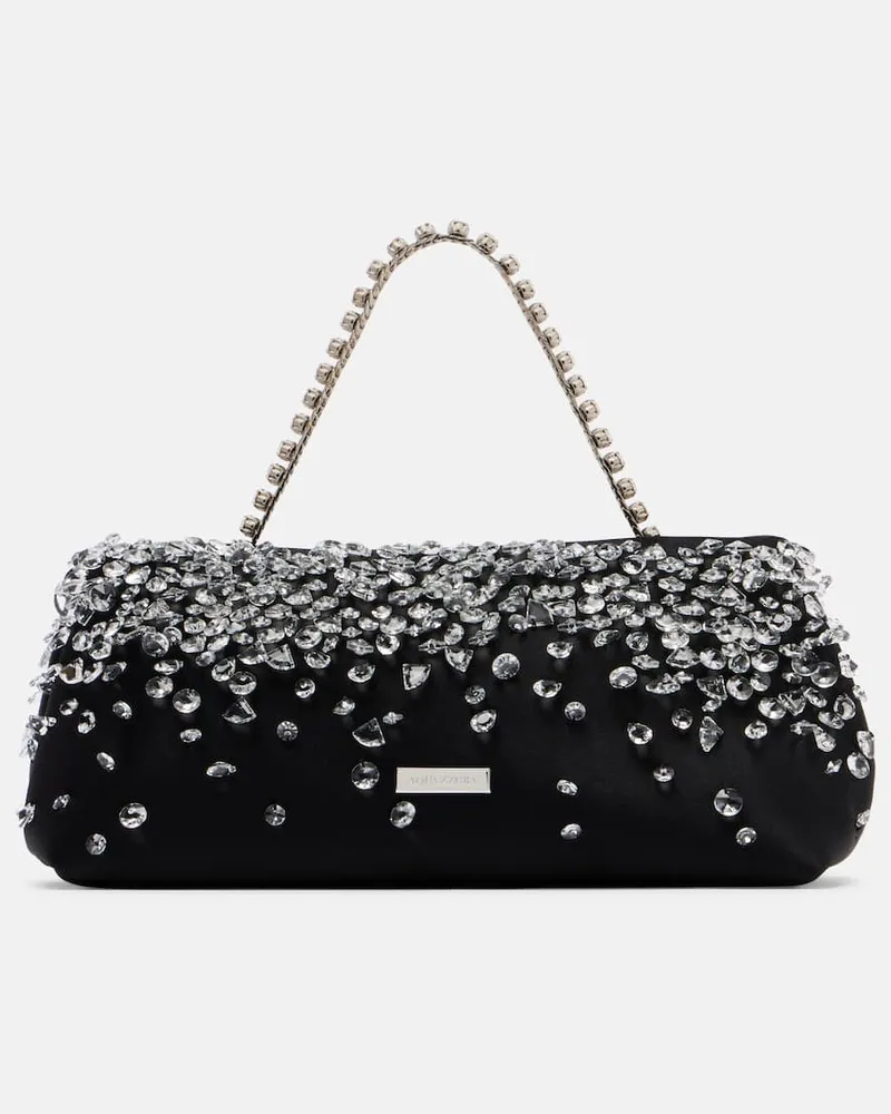 Aquazzura Verzierte Henkeltasche Constellation Mini aus Satin Schwarz