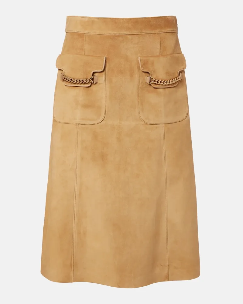 Gucci Verzierter Midirock aus Veloursleder Beige