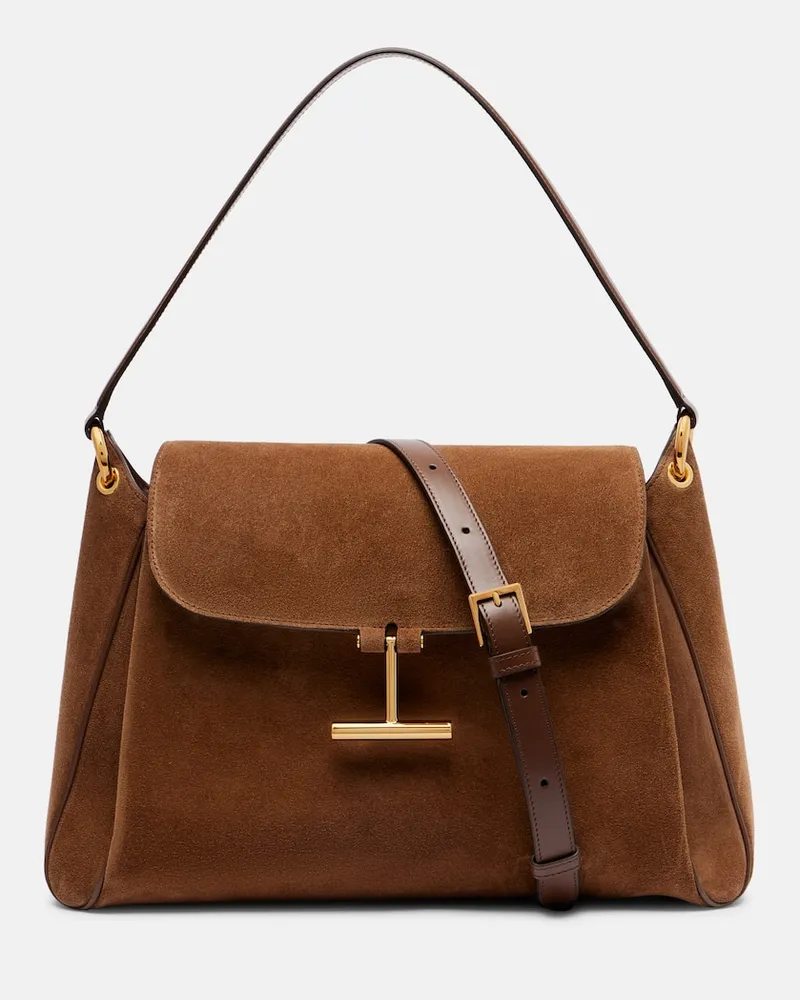 Tom Ford Schultertasche Tara Medium aus Veloursleder Braun
