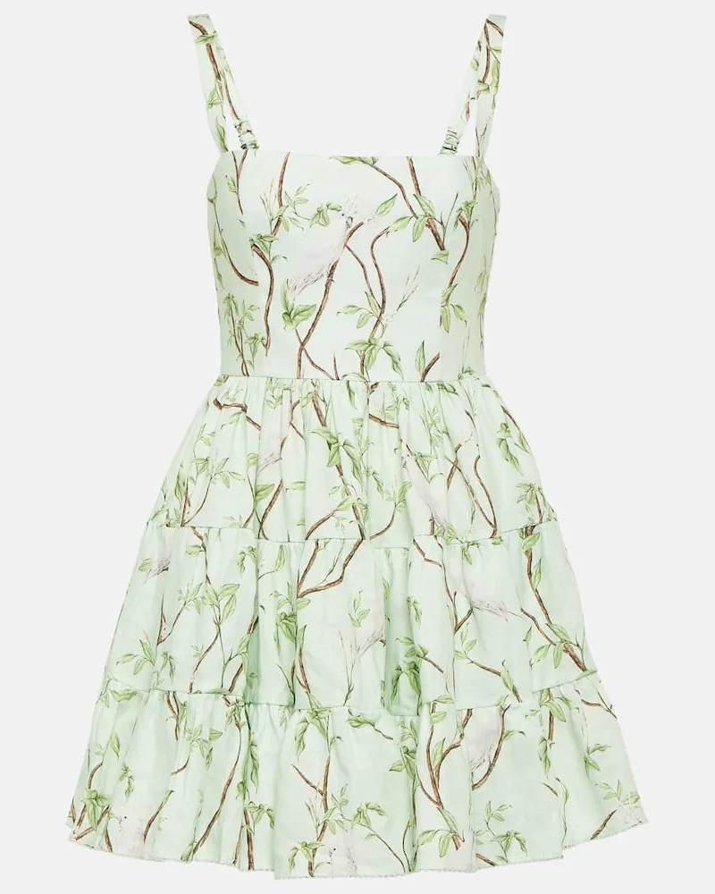 AGUA BENDITA Bedrucktes Minikleid Lima aus Leinen Grã¼n