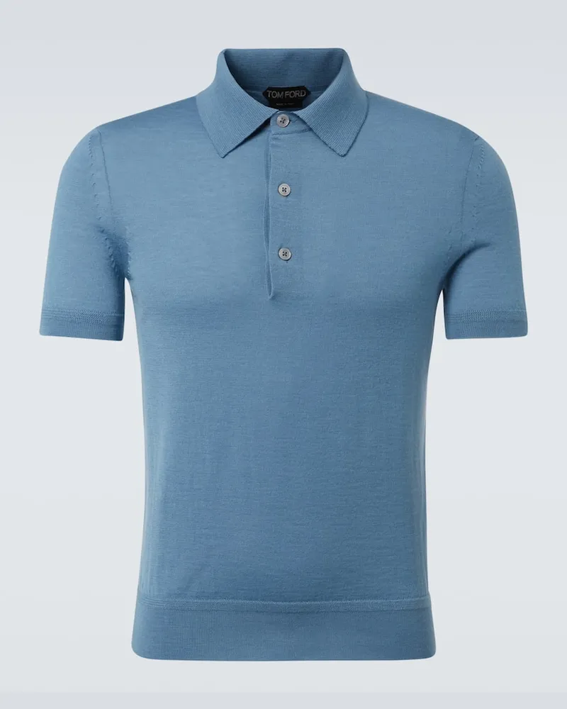 Tom Ford Polohemd aus Kaschmir und Seide Blau