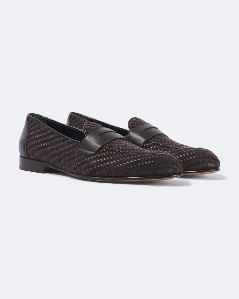 Brioni Loafers Appia aus Leder und Veloursleder Braun