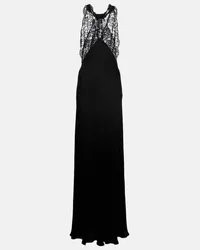 Saint Laurent Robe aus Seiden-Charmeuse mit Spitze Schwarz