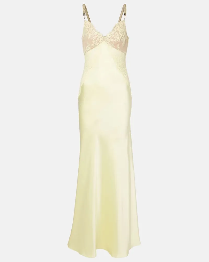 Self-Portrait X Christopher Kane Maxikleid aus Satin mit Spitze Gelb