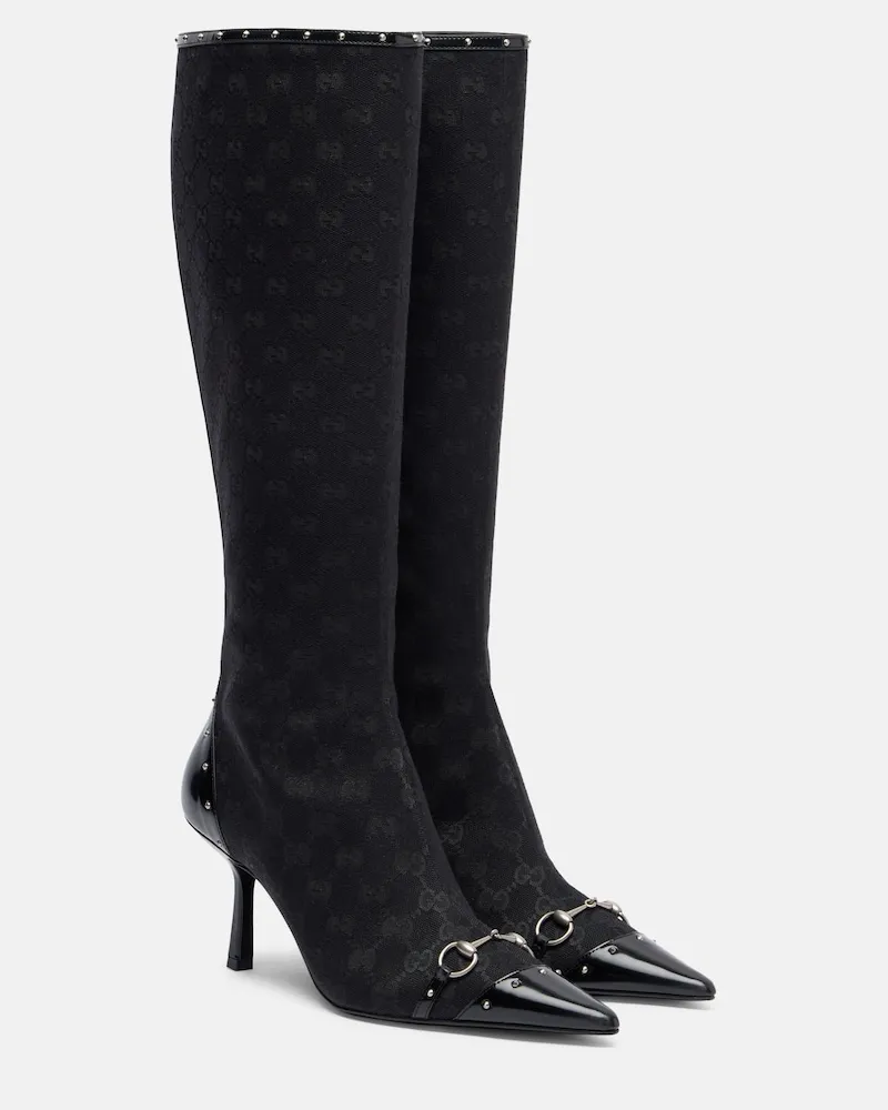 Gucci Stiefel Savoy Horsebit GG aus Canvas Schwarz