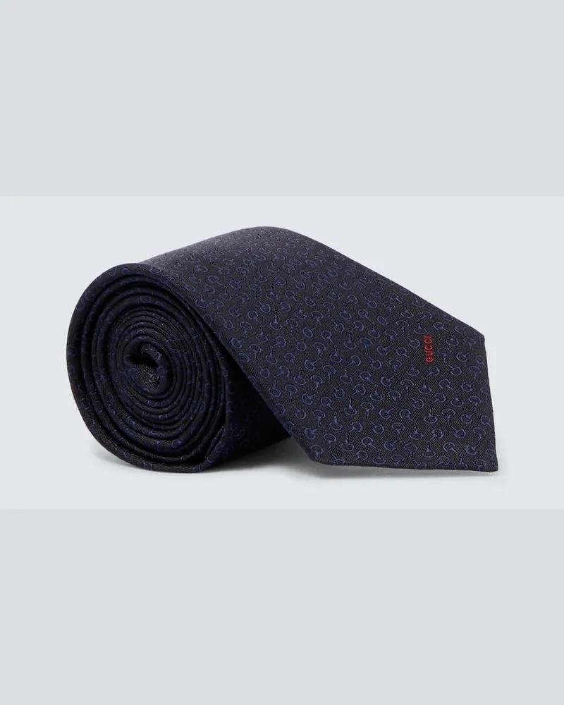 Gucci Krawatte Horsebit aus Seiden-Jacquard Blau