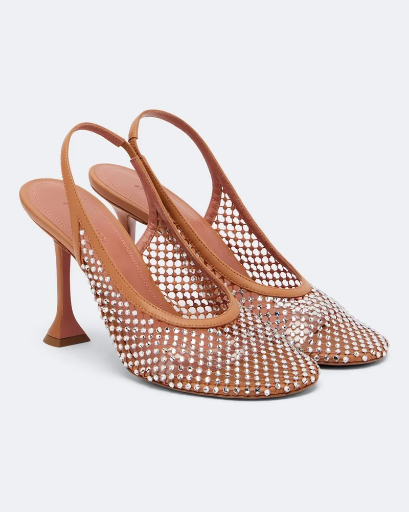 Amina Muaddi Slingback-Pumps Dolly mit Kristallen Braun