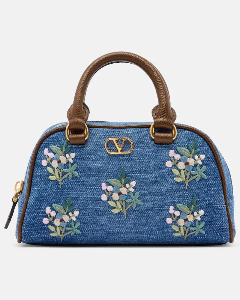 Valentino Garavani Henkeltasche VLogo Mini aus Denim Blau