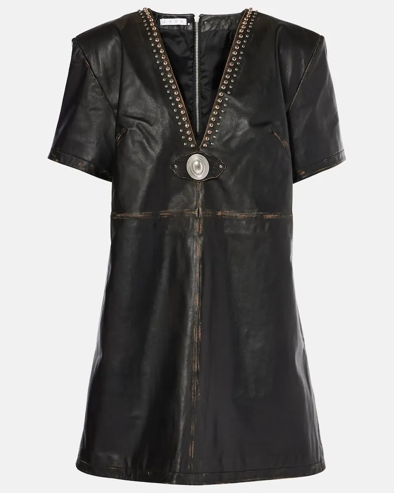 Area Hemdblusenkleid aus Leder Schwarz