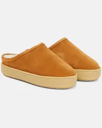 Isabel Marant Slippers Fozee aus Veloursleder mit Shearling Braun