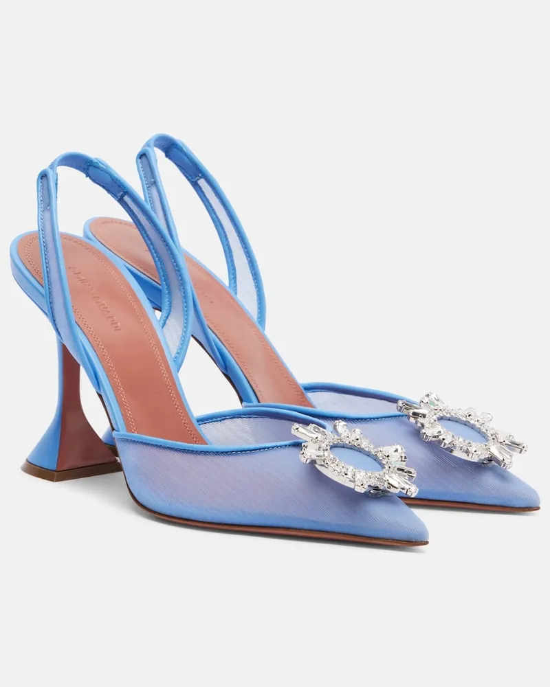 Amina Muaddi Slingback-Pumps Begum aus Mesh mit Kristallen Blau