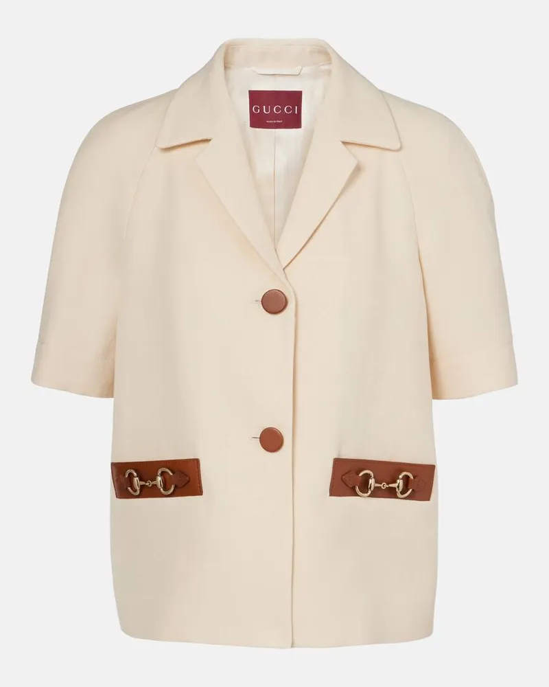 Gucci Blazer Horsebit aus Leinen-Canvas mit Leder Weiß