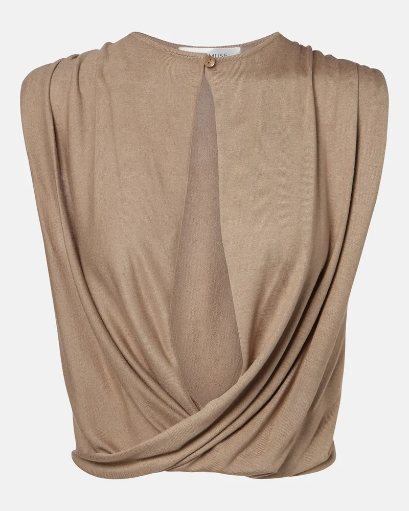 Aya Muse Cropped-Top Esme aus einem Seidengemisch Beige
