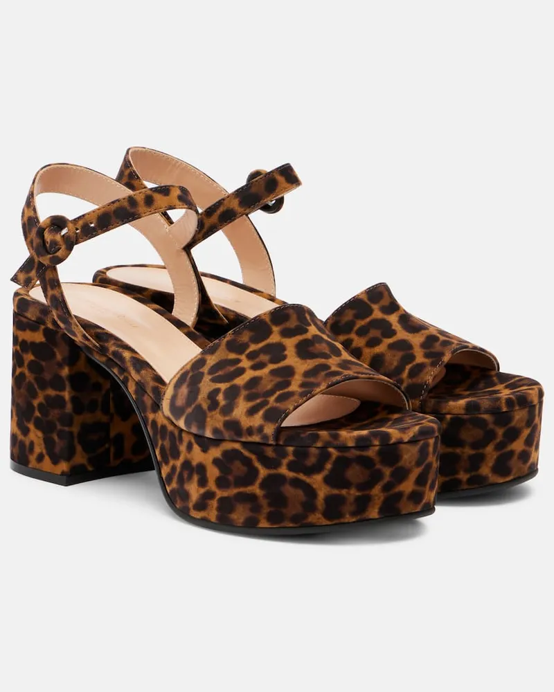 Gianvito Rossi Bedruckte Plateausandalen 35 aus Leder Braun