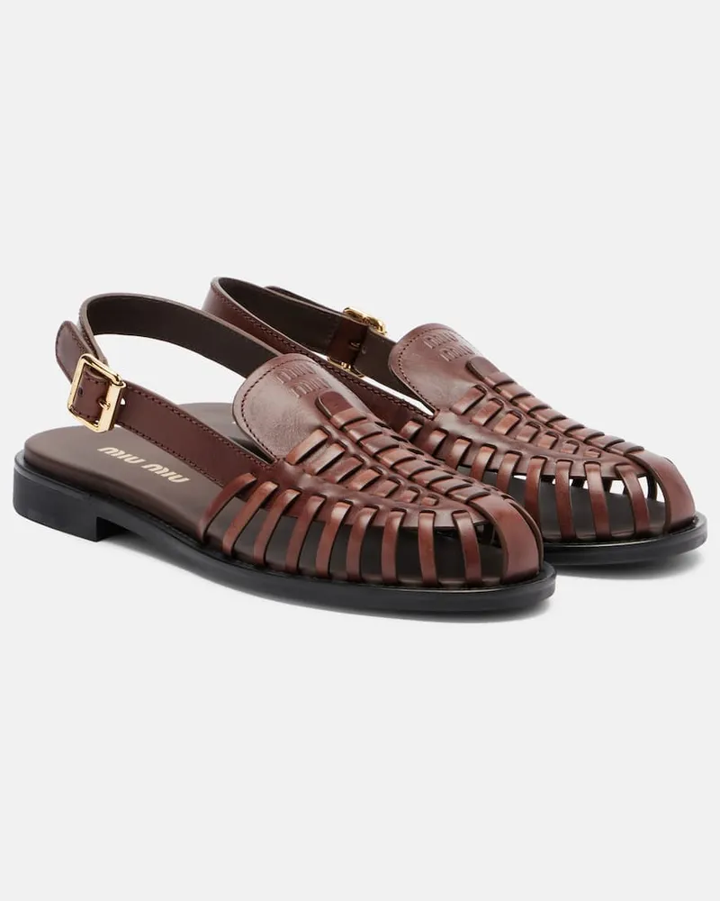 Miu Miu Slingback-Sandalen aus Leder Braun