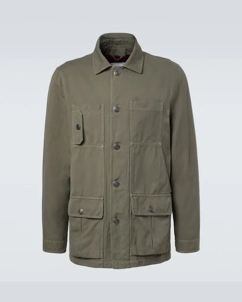 Brunello Cucinelli Feldjacke aus Baumwolle und Leinen Grün