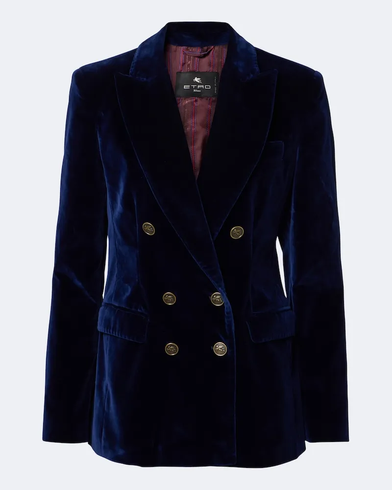 Etro Zweireihiger Blazer aus Baumwollsamt Blau