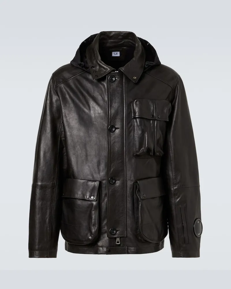 C.P. Company Lederjacke Lens Schwarz