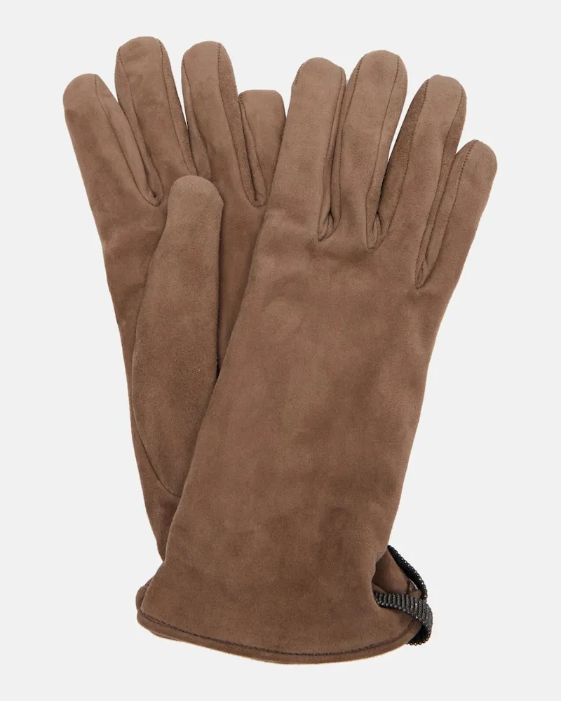 Brunello Cucinelli Handschuhe Monili aus Veloursleder Braun
