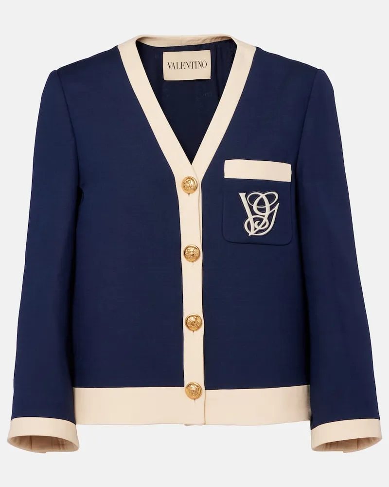 Valentino Garavani Bestickte Jacke aus Wolle und Seide Blau