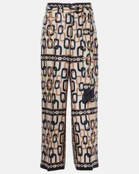 Max Mara Weite Hose Brina aus Seiden-Twill Multicolor