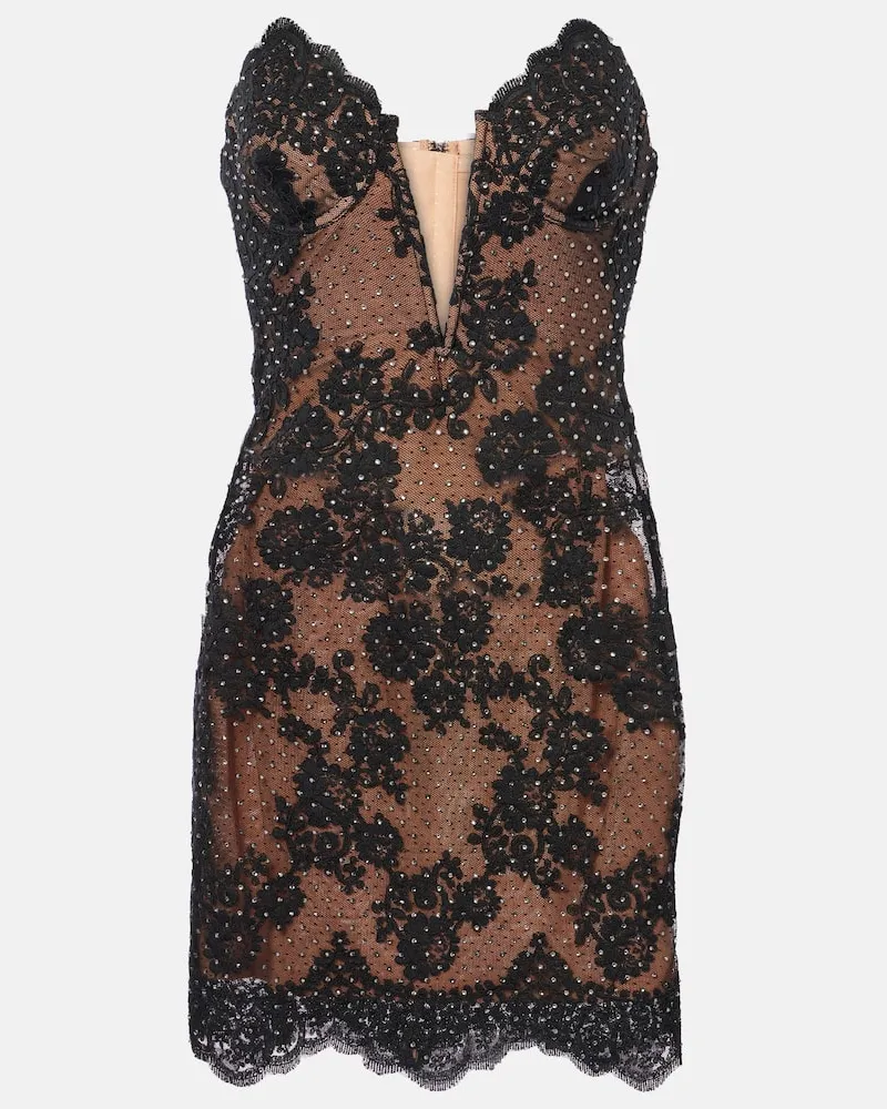 Self-Portrait Verziertes Bustier-Kleid aus Spitze Schwarz
