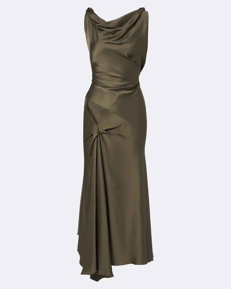 Victoria Beckham Midikleid Posy aus Satin Grün