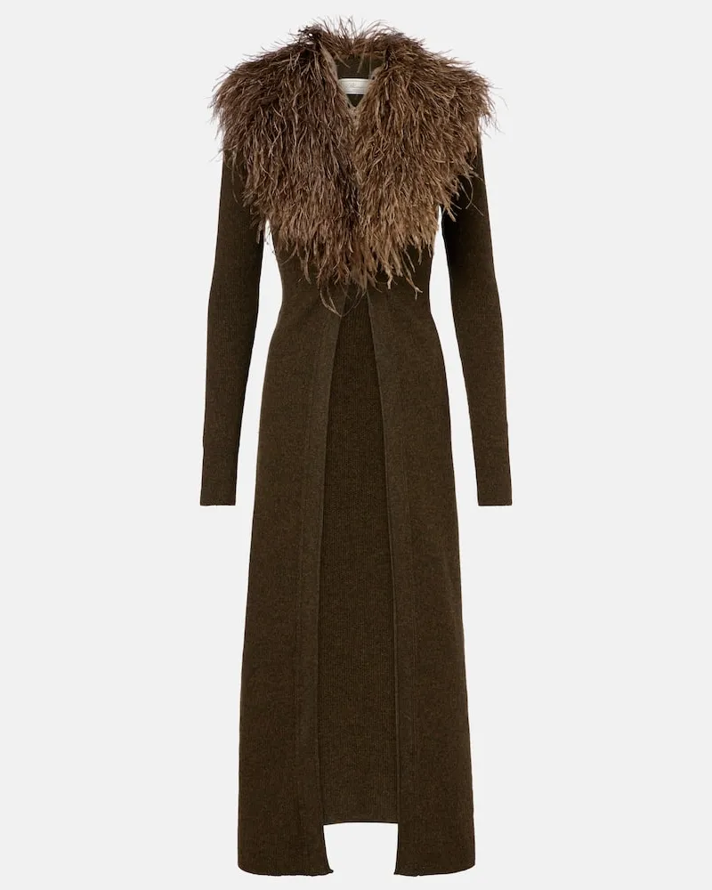 Blumarine Cardigan aus Wolle mit Federn Braun