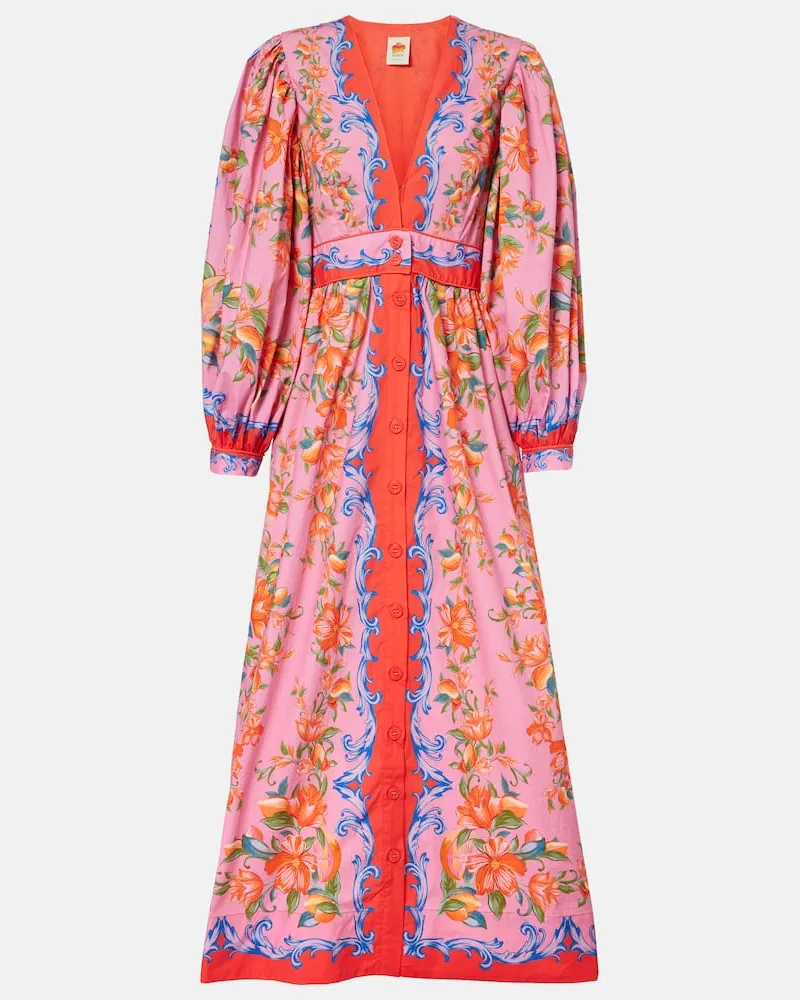 FARM Rio Hemdblusenkleid Sicily Flowers aus Baumwolle Orange