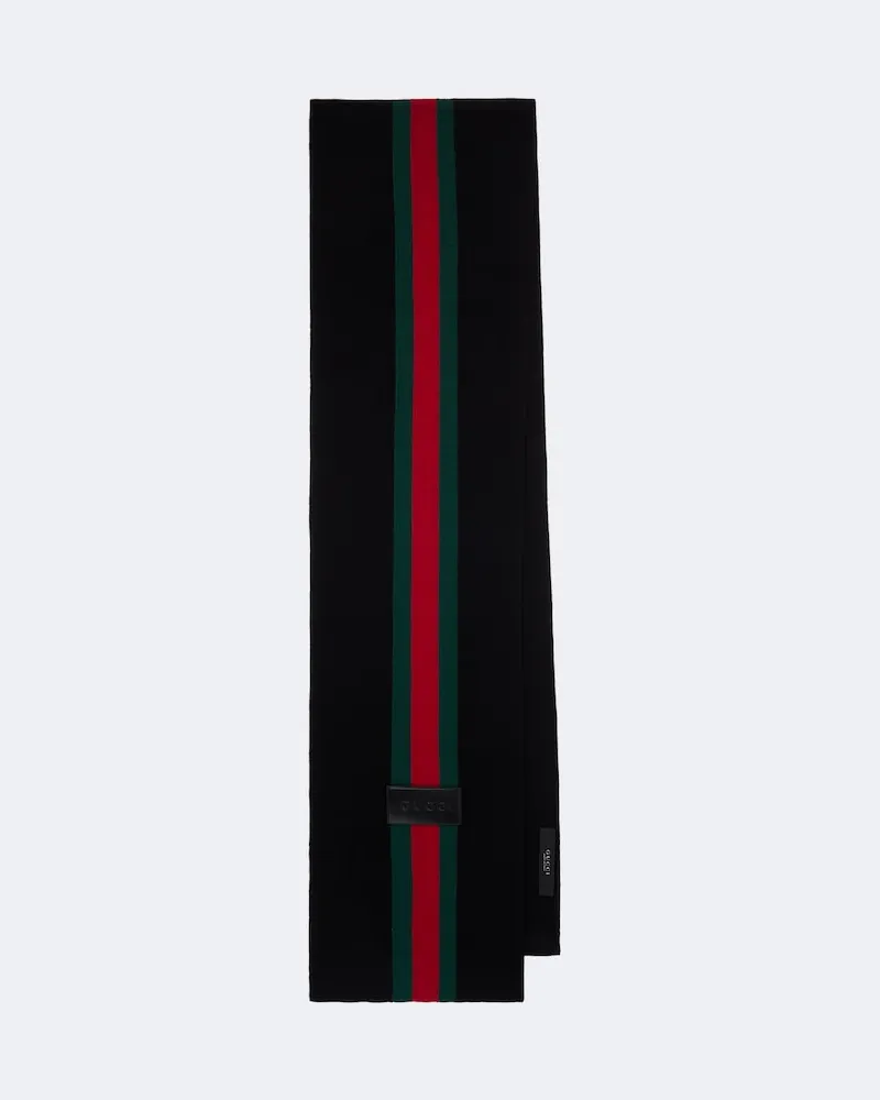 Gucci Schal Web Stripe aus Wolle Schwarz