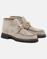 Gucci Ankle Boots Horsebit aus Veloursleder Beige