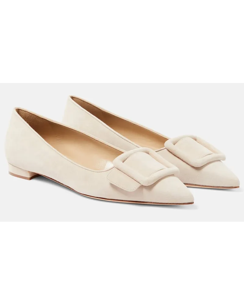 Manolo Blahnik Ballerinas Maysalepumpflat aus Veloursleder Beige
