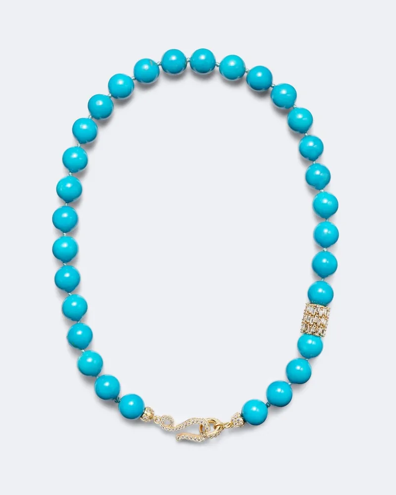 Suzanne Kalan Halskette aus 18kt Gelbgold mit Diamanten und Türkisen Türkis