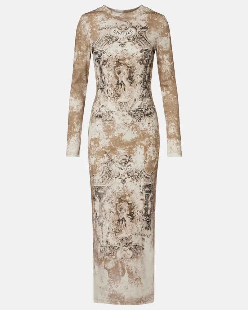 Jean Paul Gaultier Midikleid Médaillon aus Jersey Beige