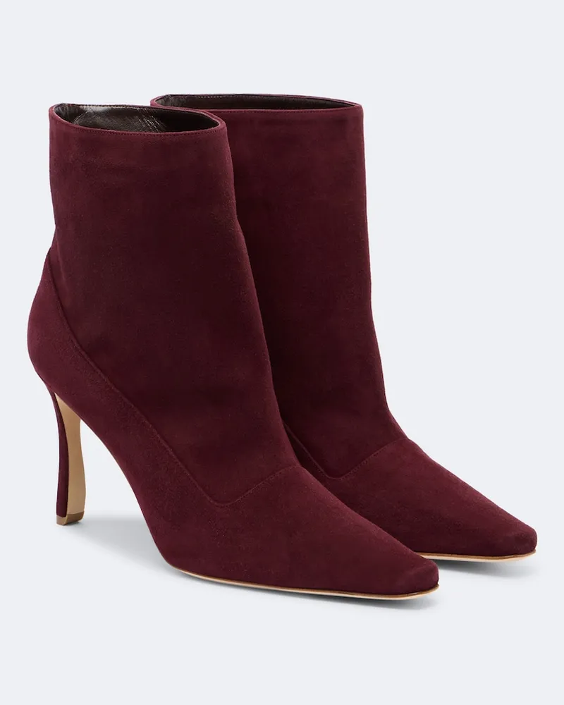 Manolo Blahnik Ankle Boots Gostatu aus Veloursleder Burgunderrot
