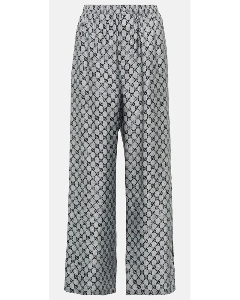 Gucci Weite Hose GG aus Seiden-Twill Blau