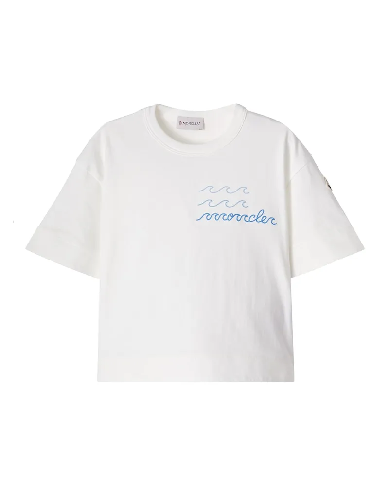 Moncler Besticktes T-Shirt aus Baumwoll-Jersey Weiß