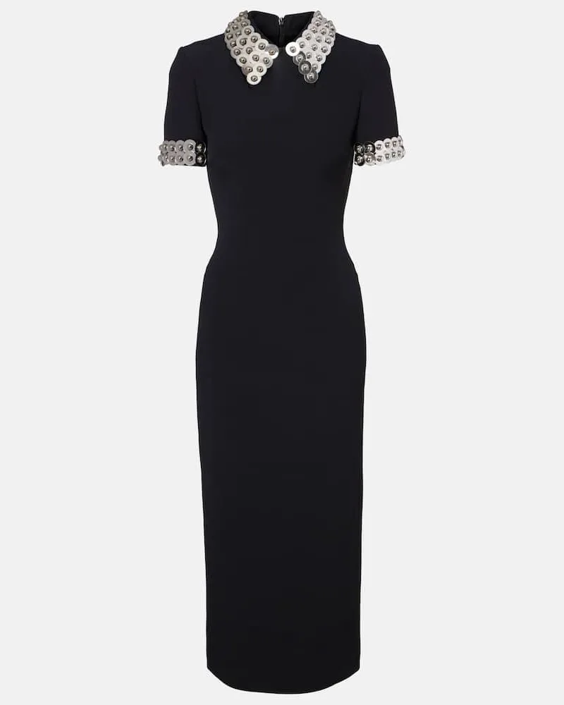 David Koma Verziertes Midikleid aus Cady Schwarz