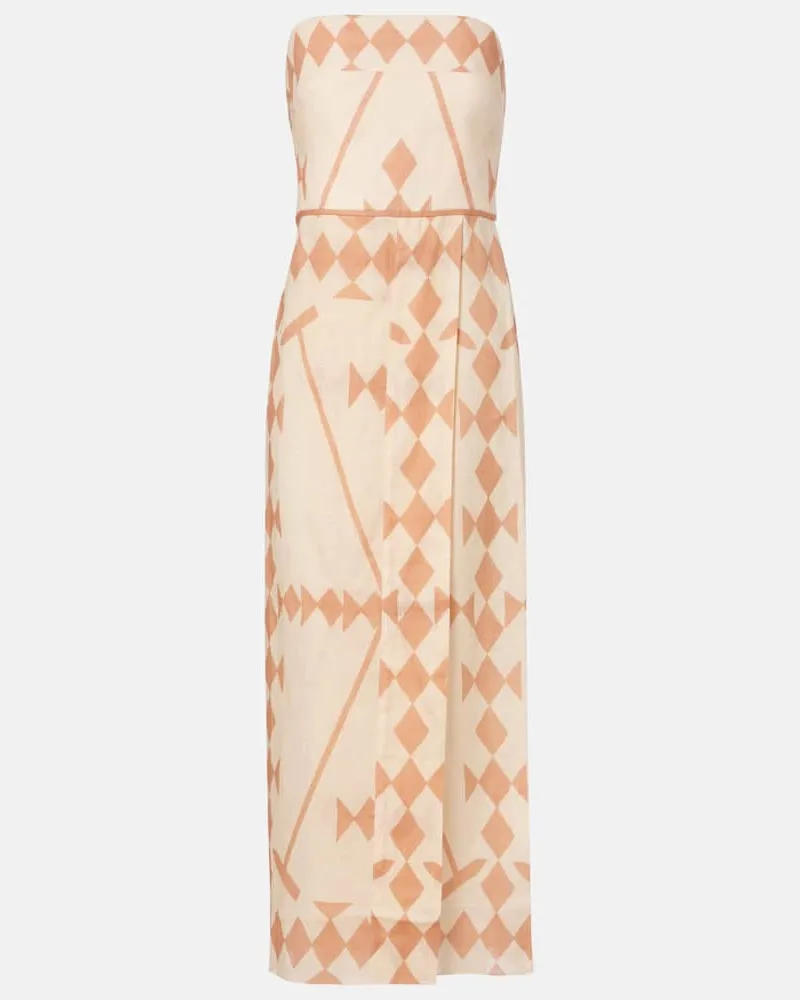 Johanna Ortiz Bedrucktes Maxikleid aus Leinen Beige