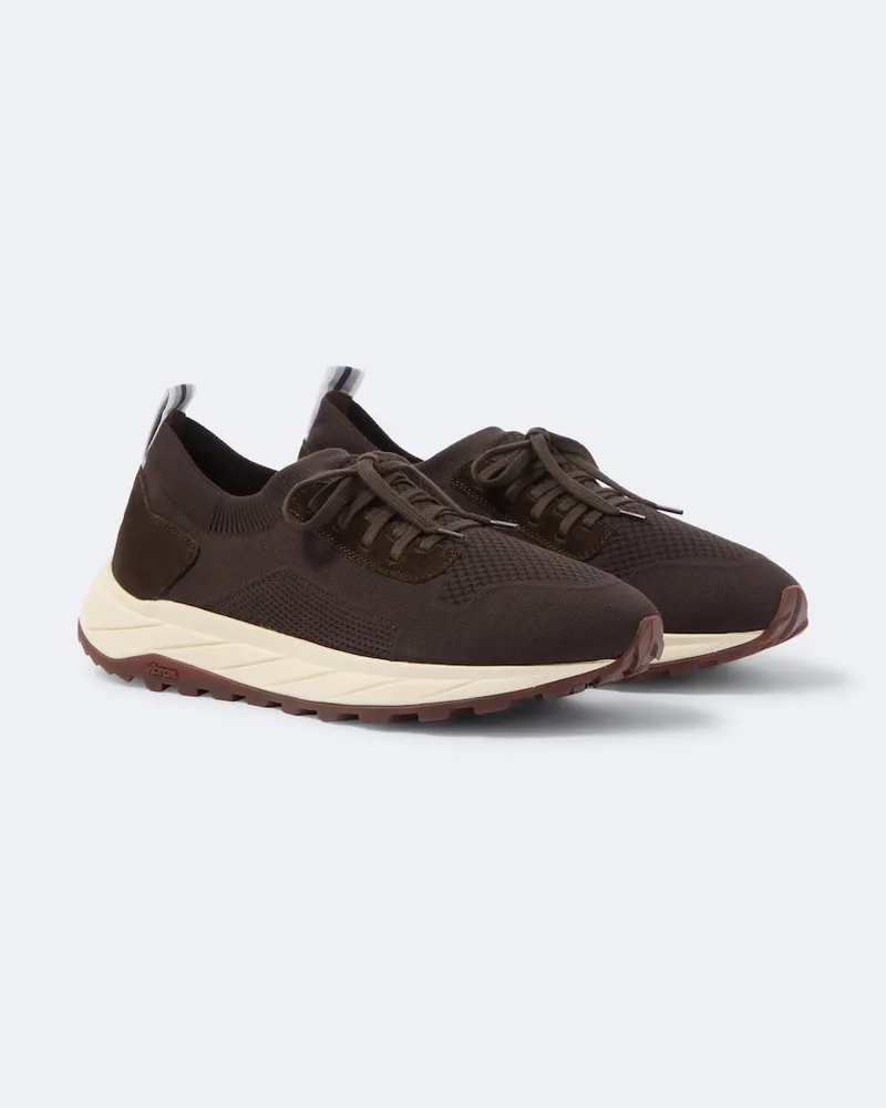 Fedeli Gestrickte Sneakers mit Veloursleder Braun