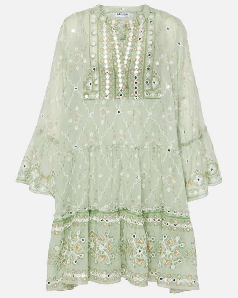 Juliet Dunn Besticktes Minikleid aus Baumwolle Grã¼n