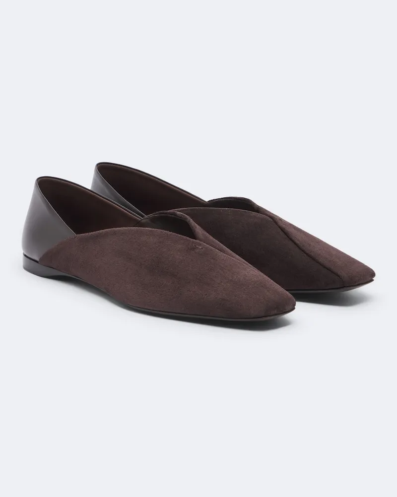 Max Mara Slip-on-Schuhe aus Veloursleder und Leder Braun